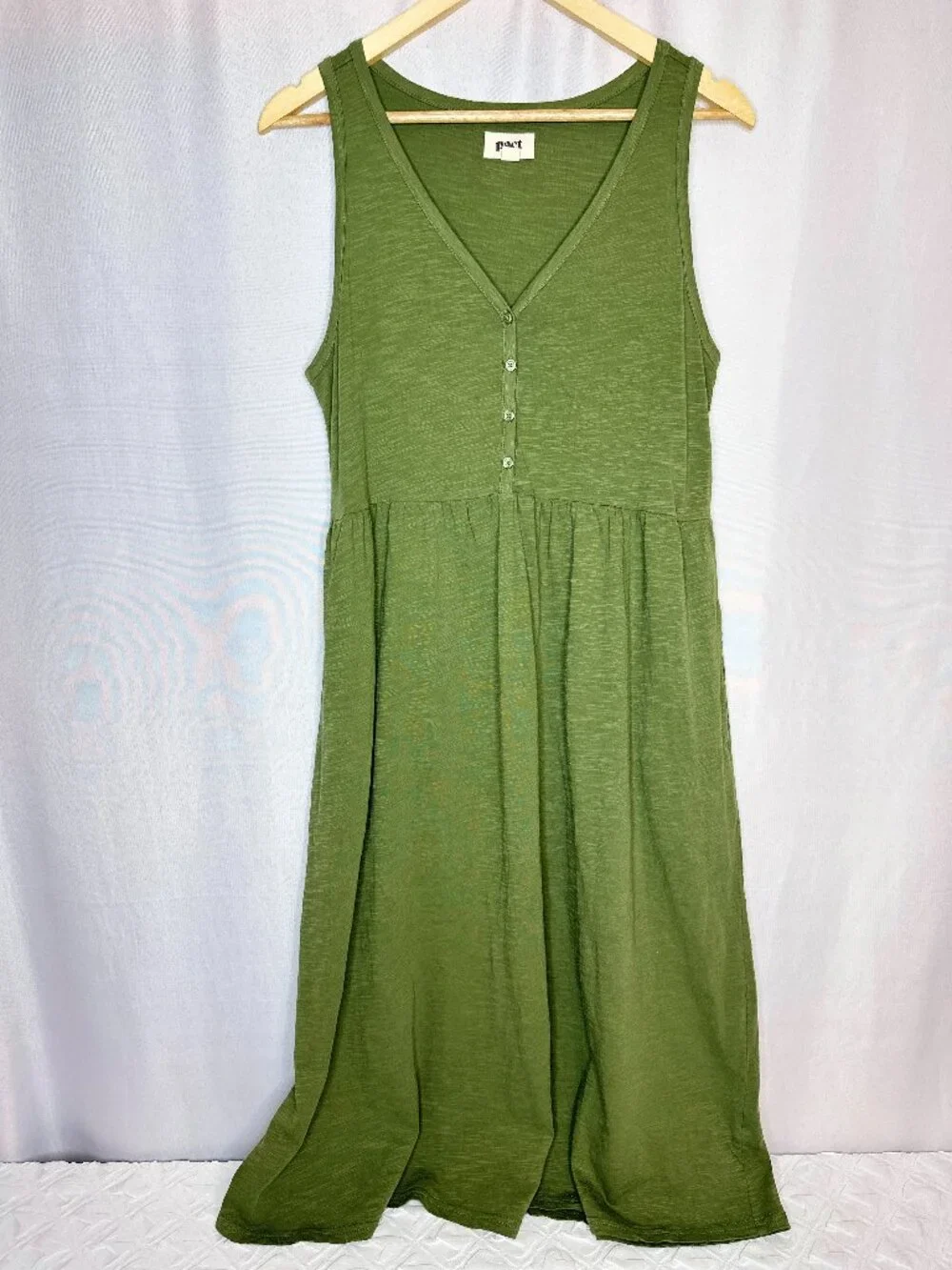 Pact Relaxed Slub Henley Tank Midi Dress, Size Medium Boho Nature Cottage Resort - Picture 1 of 8